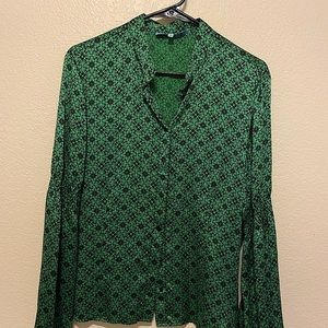 Antonio Melani 100% silk blouse. Black & green size large